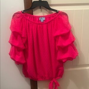 CeCe Bright Pink Off-Shoulder Ruffle Sleeve Top